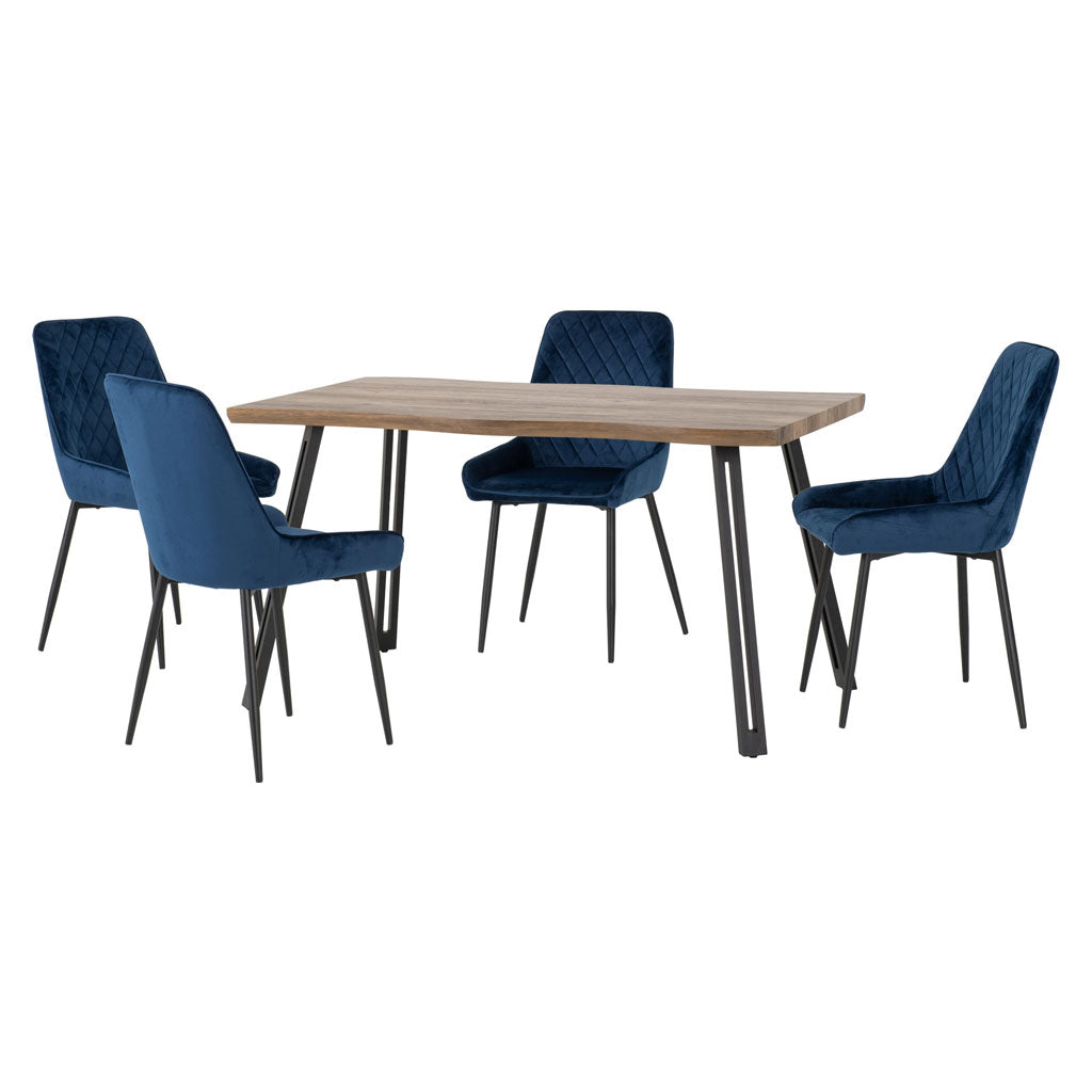 Wooden Dining Table Wave Edge With 4 Avery Dining Chairs - Quebec