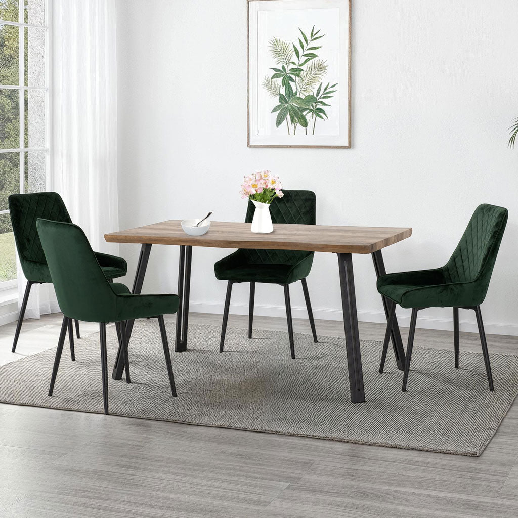 Wooden Dining Table Wave Edge With 4 Avery Dining Chairs - Quebec