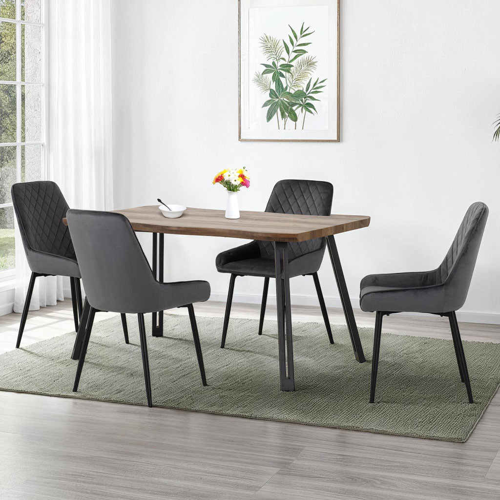 Wooden Dining Table Wave Edge With 4 Avery Dining Chairs - Quebec