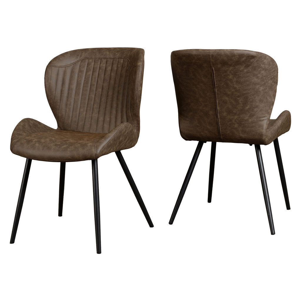 Wooden Dining Table Wave Edge With 4 Brown Dining Chairs - Quebec