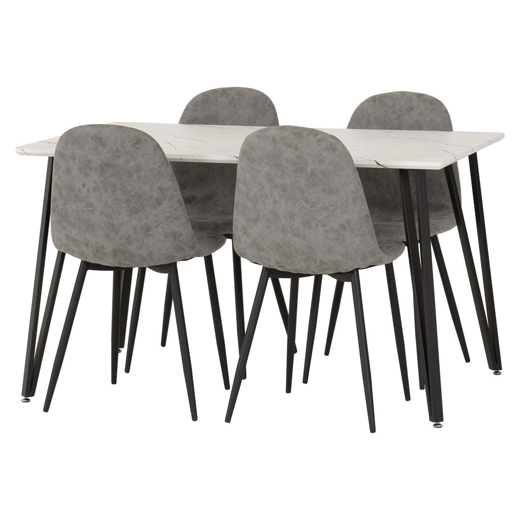 Wooden Dining Table White With 4 Athens Dining Chairs - Marlow