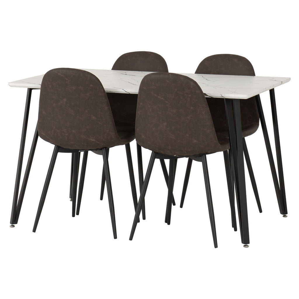 Wooden Dining Table White With 4 Athens Dining Chairs - Marlow