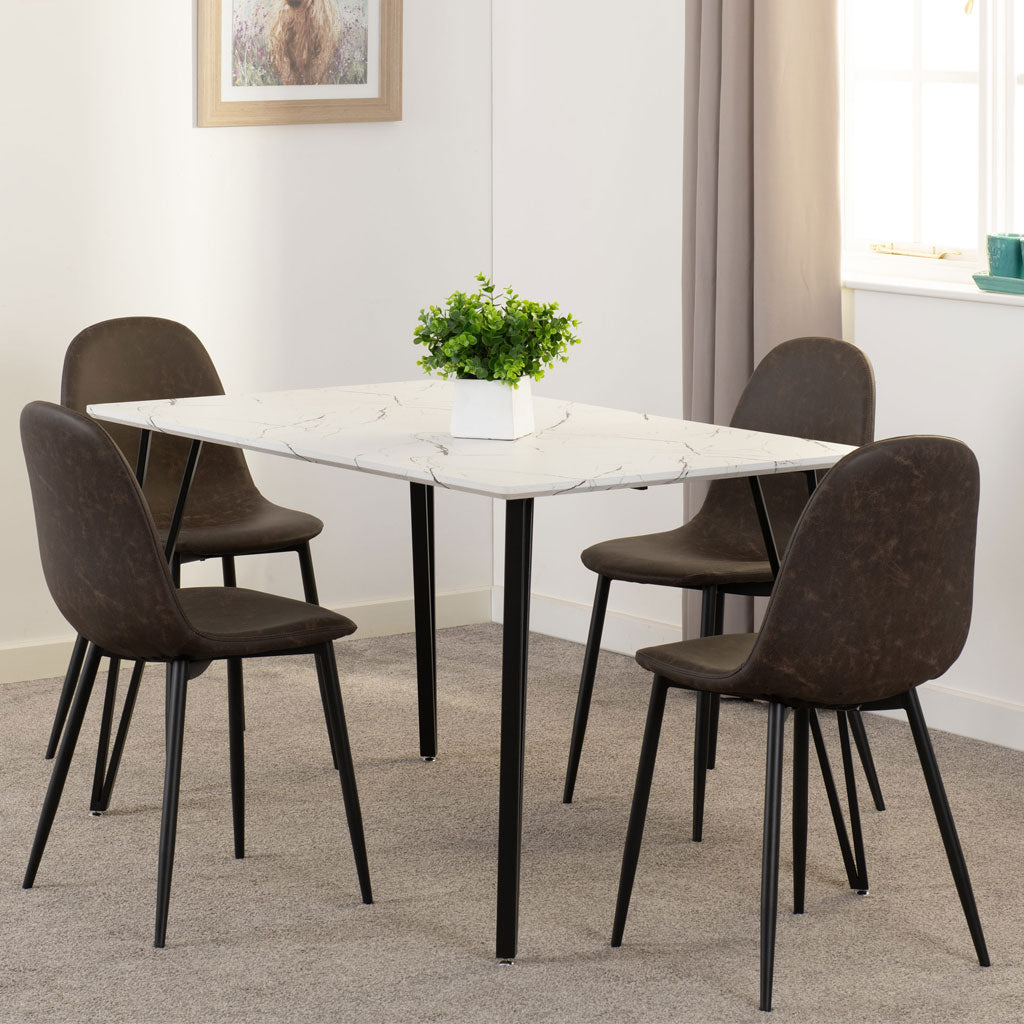 Wooden Dining Table White With 4 Athens Dining Chairs - Marlow