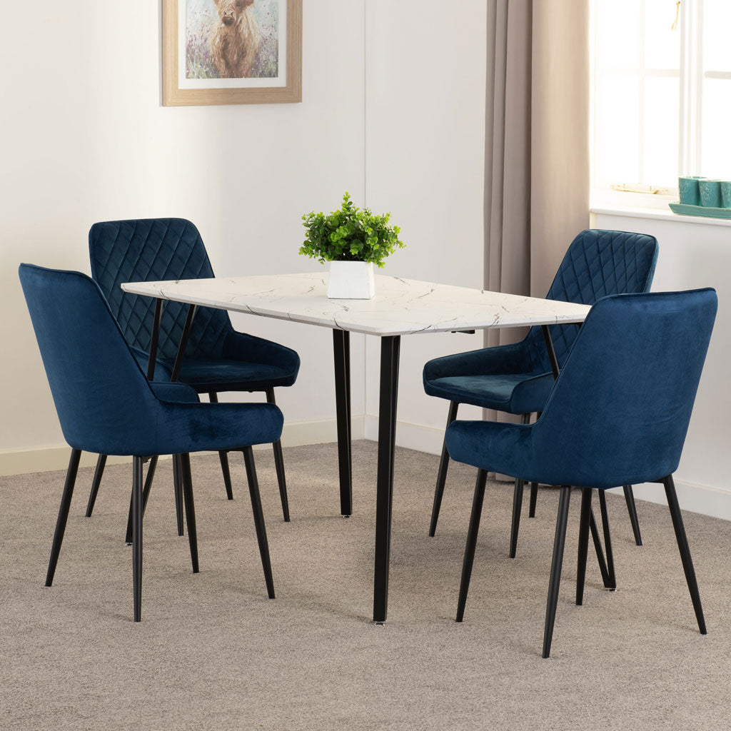 Wooden Dining Table White With 4 Avery Dining Chairs - Marlow