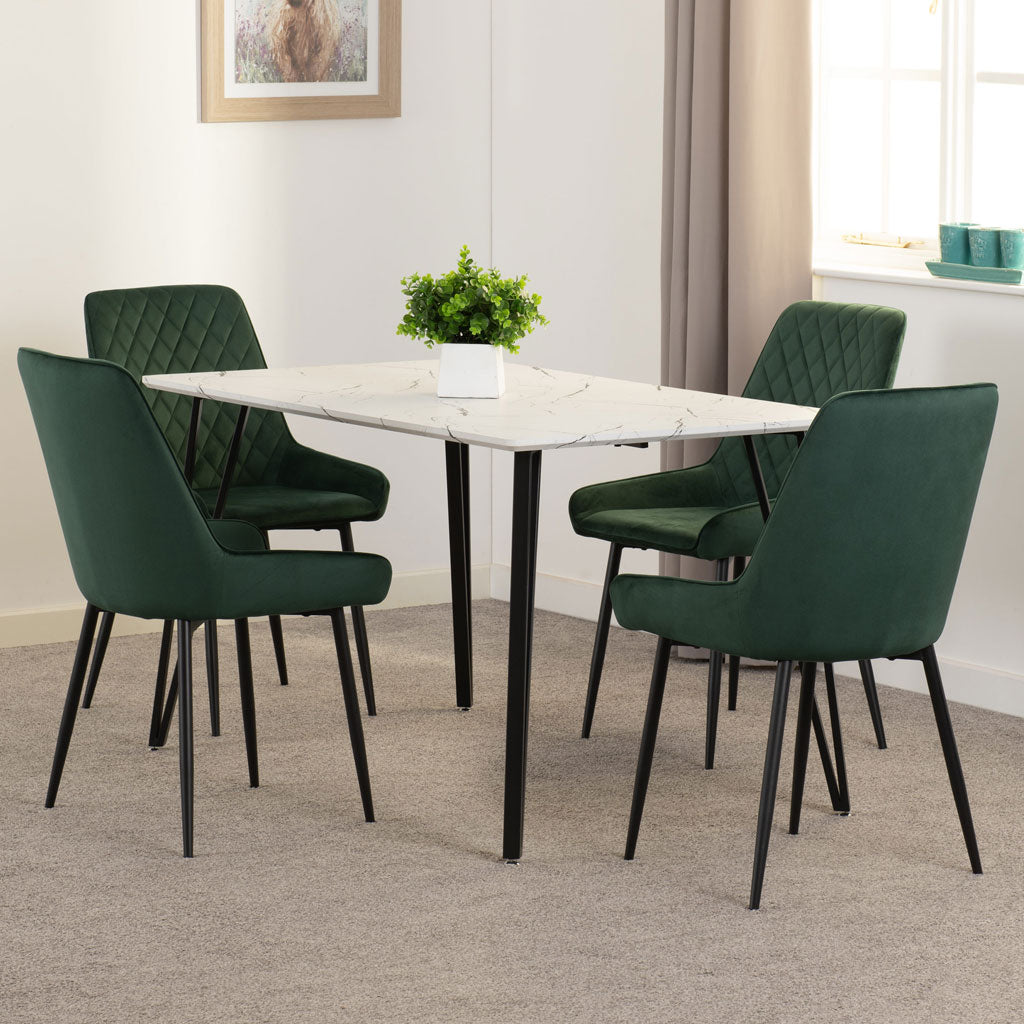 Wooden Dining Table White With 4 Avery Dining Chairs - Marlow