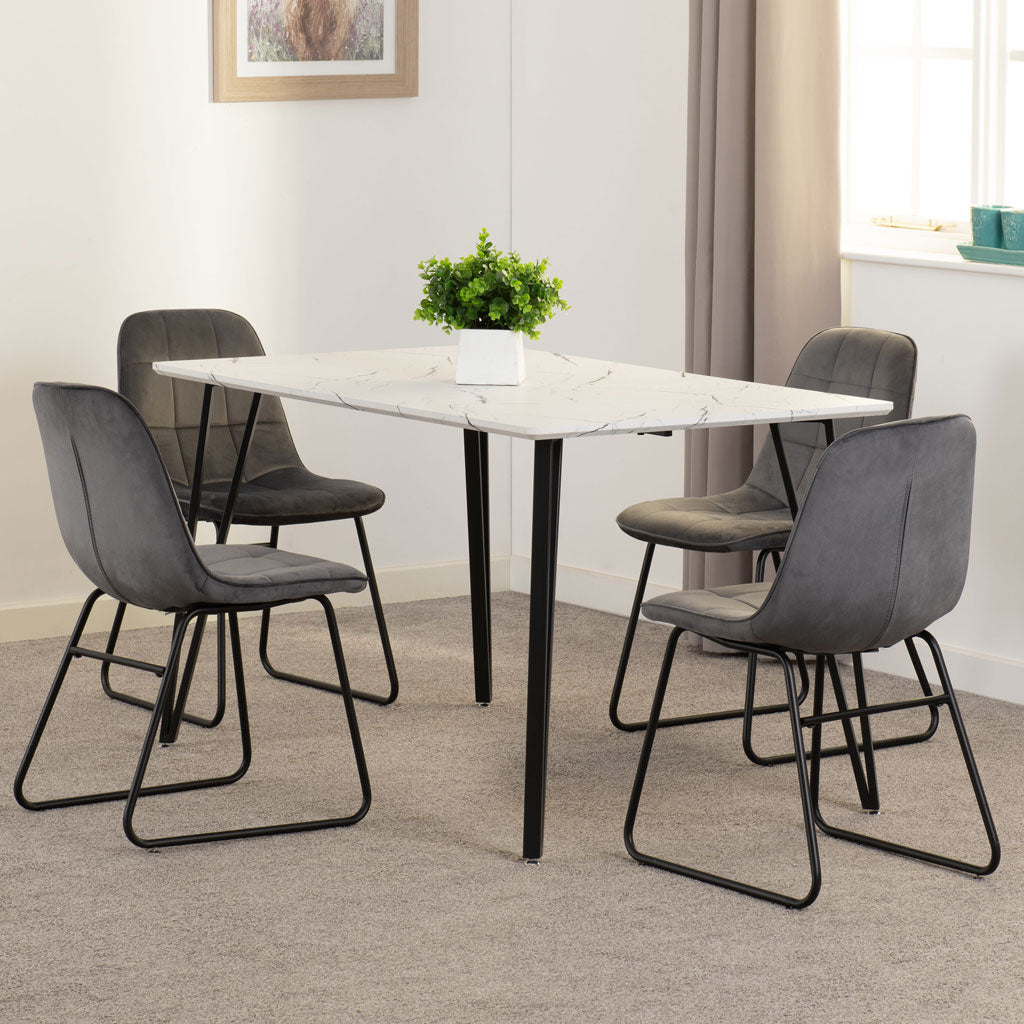 Wooden Dining Table White With 4 Lukas Dining Chairs - Marlow