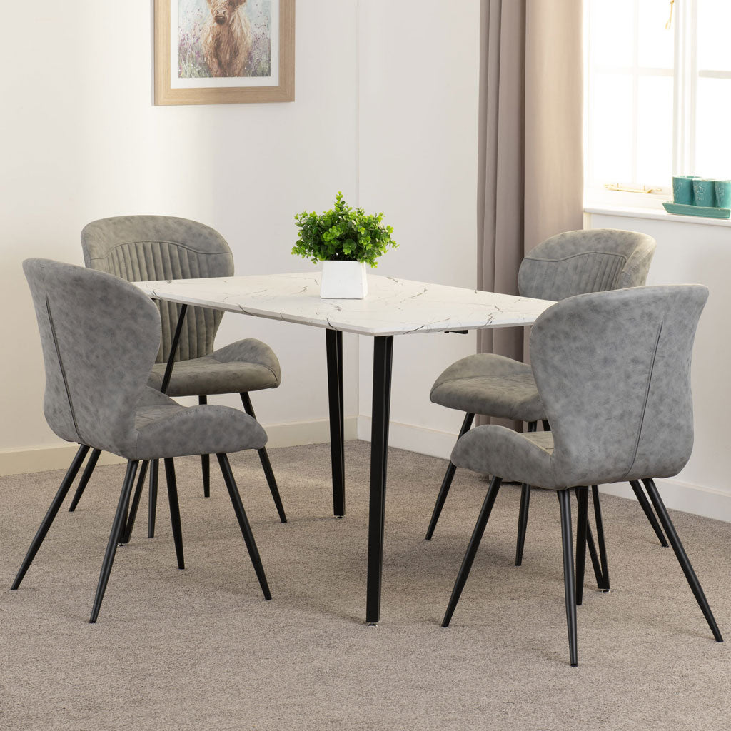 Wooden Dining Table White With 4 Quebec Dining Chairs - Marlow