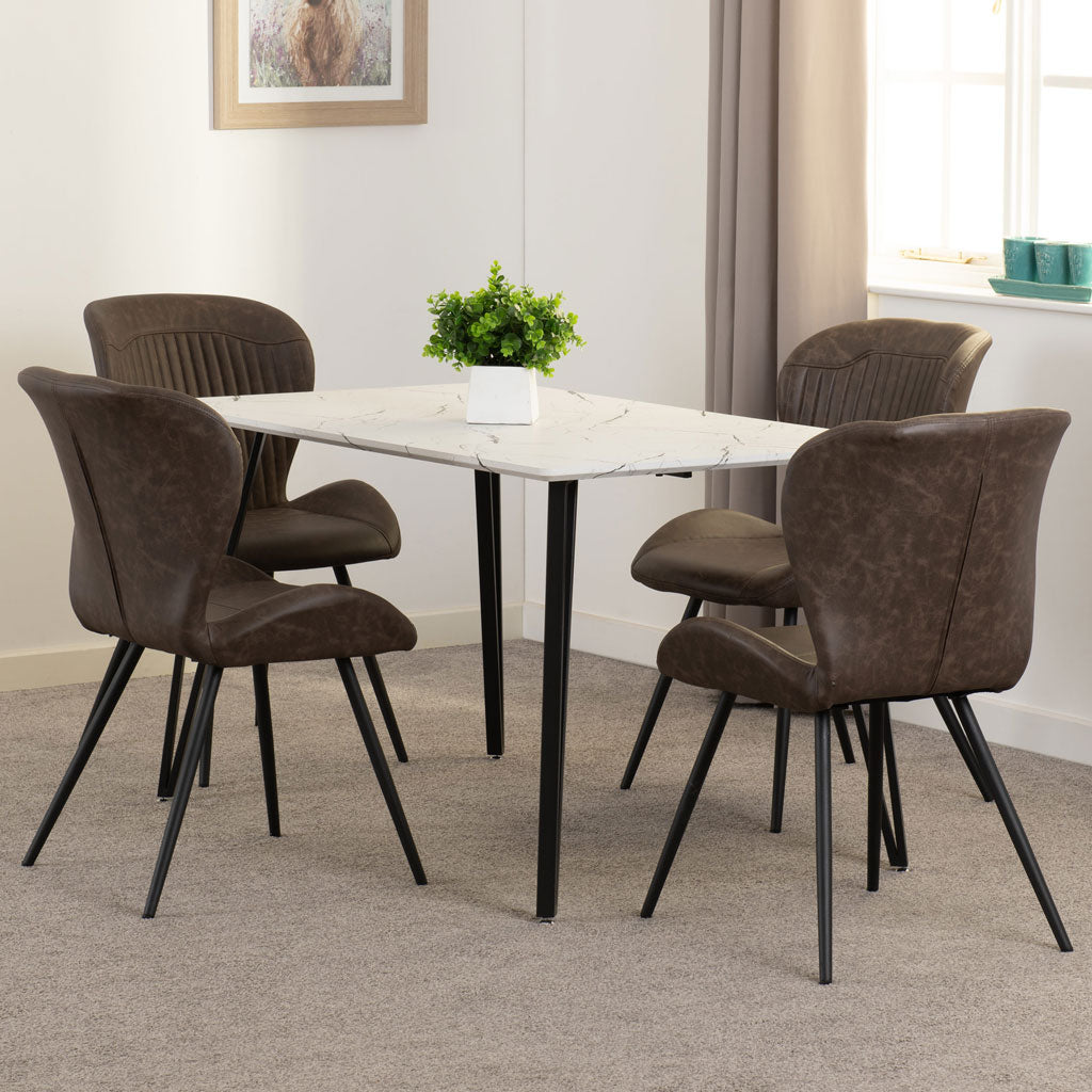 Wooden Dining Table White With 4 Quebec Dining Chairs - Marlow