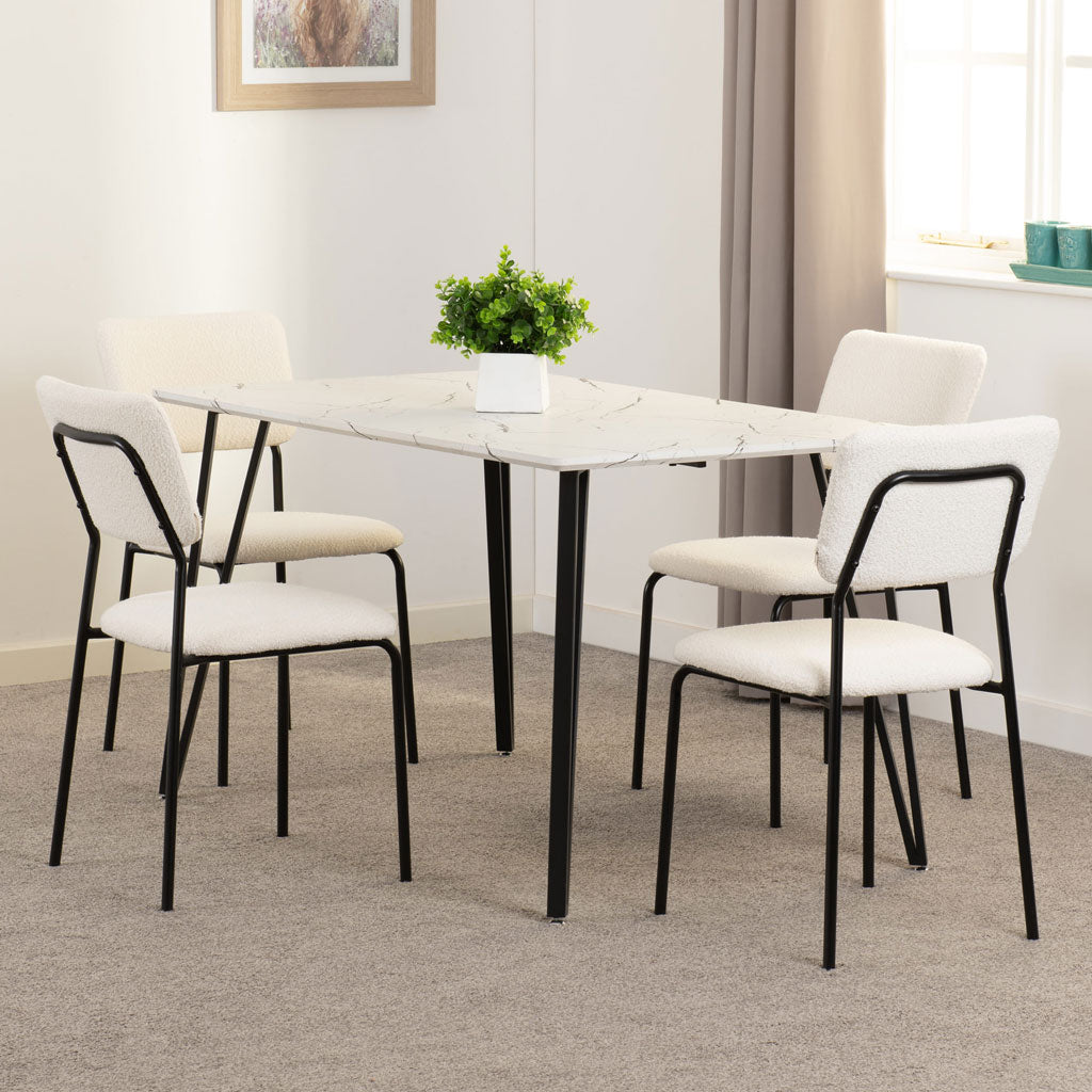 Wooden Dining Table White With 4 Sheldon Dining Chairs - Marlow