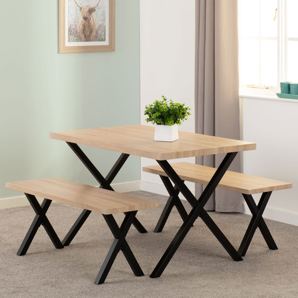 Wooden Dining Table With 2 Dining Benches - Buxton