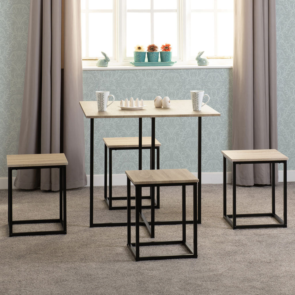 Wooden Dining Table With 4 Stools - Kent