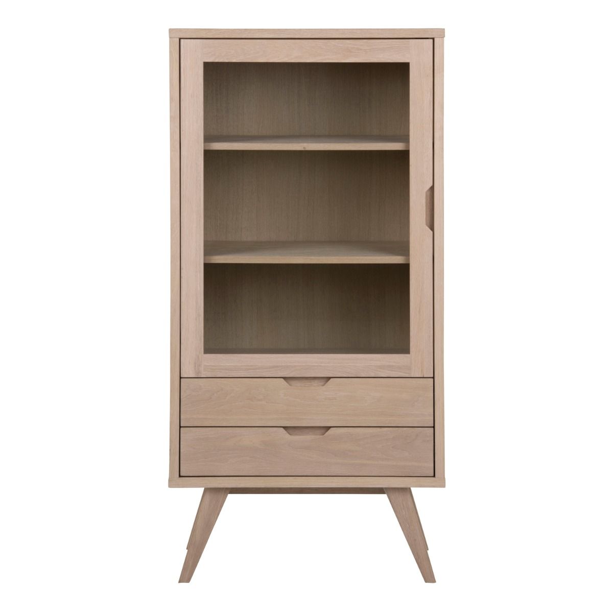 Wooden Display Cabinet With 1 Glass Door And 2 Drawers - A-Line