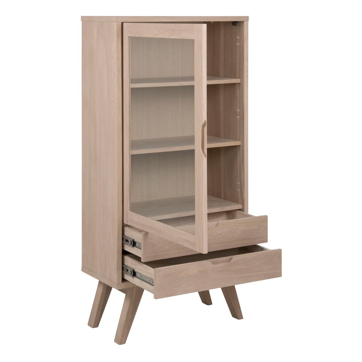 Wooden Display Cabinet With 1 Glass Door And 2 Drawers - A-Line