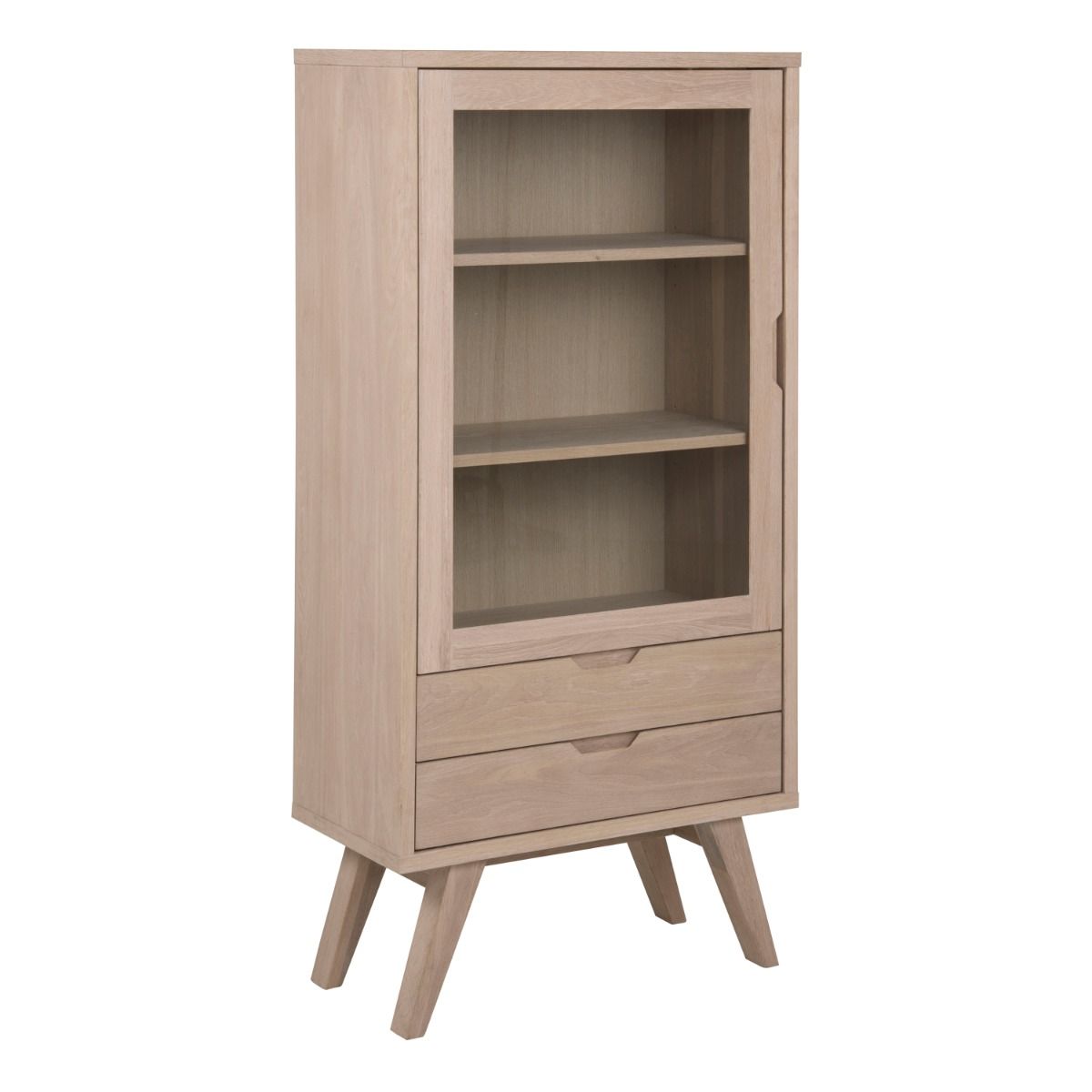 Wooden Display Cabinet With 1 Glass Door And 2 Drawers - A-Line
