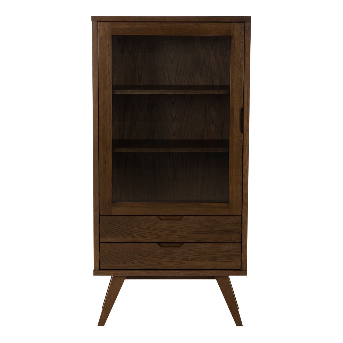Wooden Display Cabinet With 1 Glass Door And 2 Drawers - A-Line