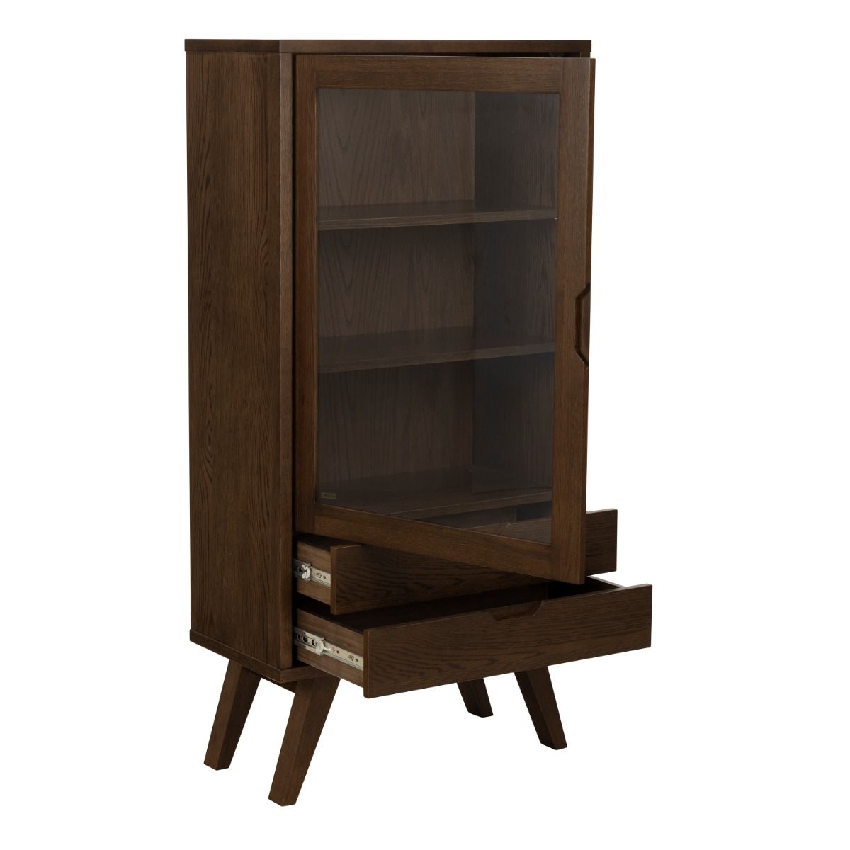 Wooden Display Cabinet With 1 Glass Door And 2 Drawers - A-Line