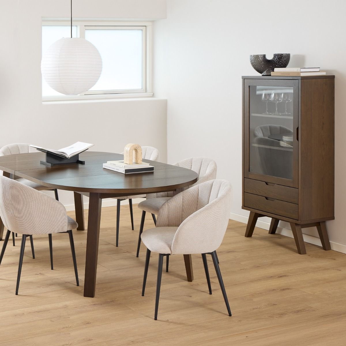 Wooden Display Cabinet With 1 Glass Door And 2 Drawers - A-Line