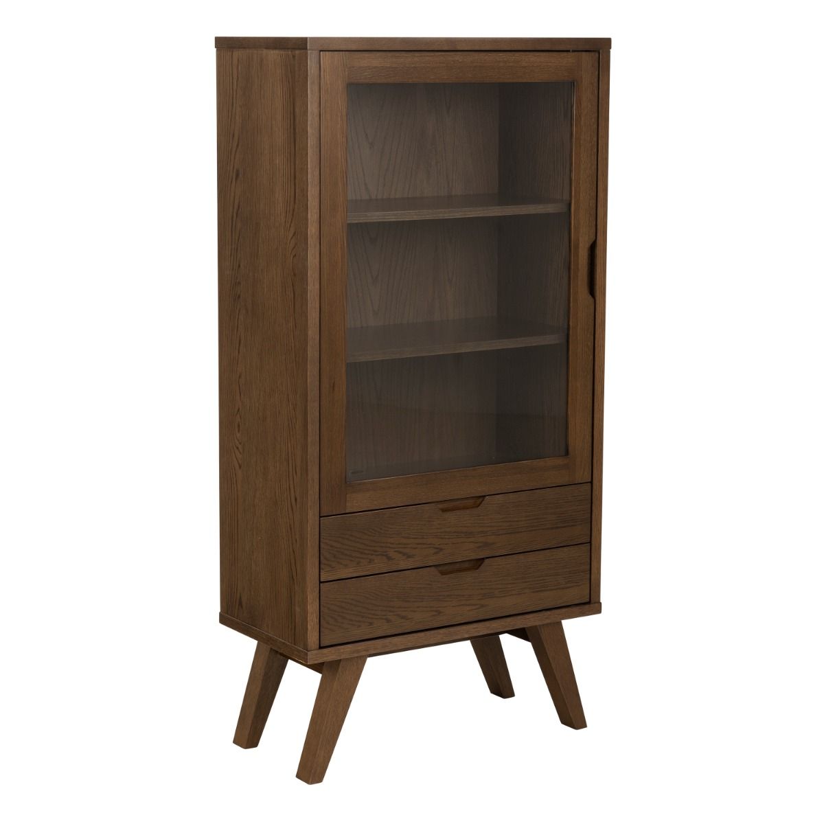 Wooden Display Cabinet With 1 Glass Door And 2 Drawers - A-Line