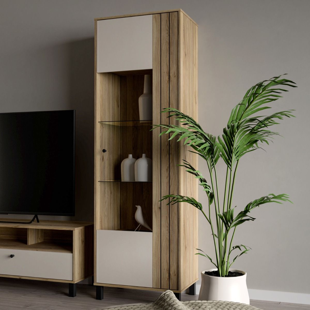 Wooden Display Cabinet With 1 Glass Door - Grafton