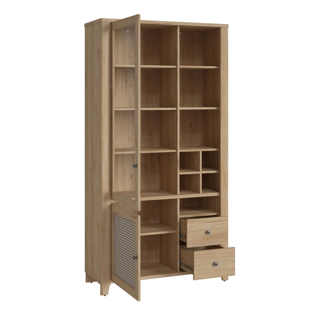 Wooden Display Cabinet With 2 Doors And 2 Drawers - Cestino