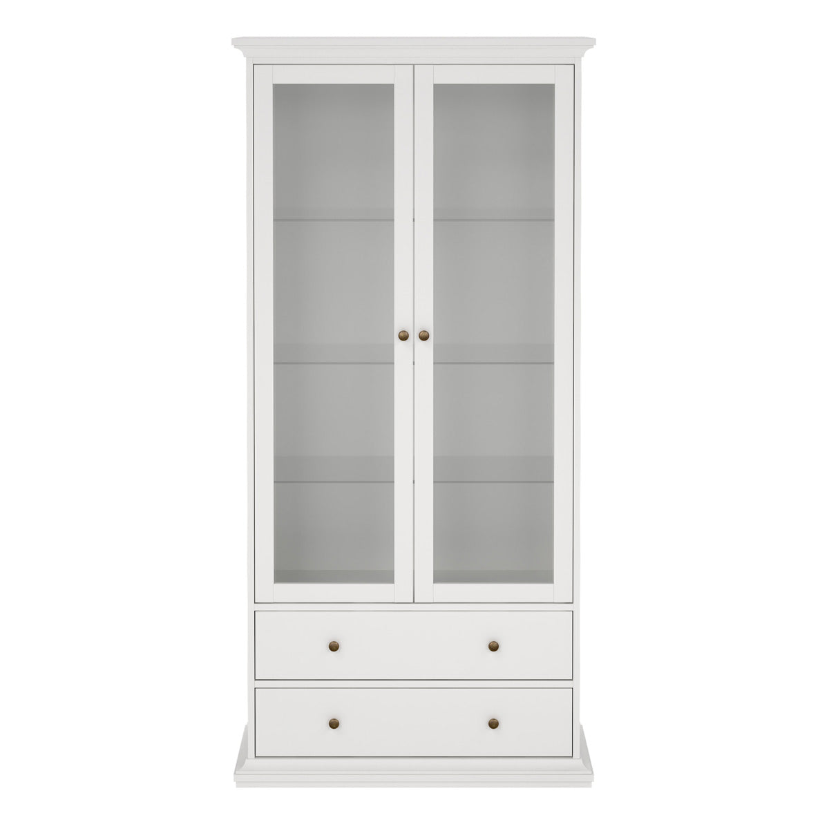 Wooden Display Cabinet With 2 Glass Doors With 2 Drawers - Paris