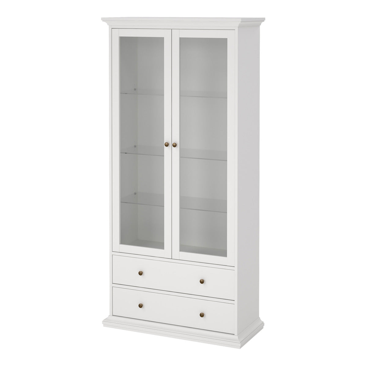 Wooden Display Cabinet With 2 Glass Doors With 2 Drawers - Paris