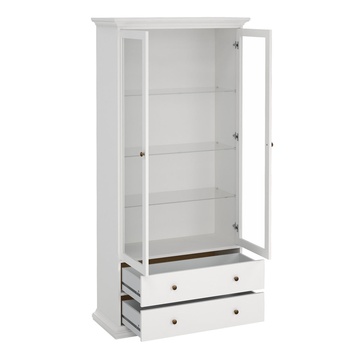 Wooden Display Cabinet With 2 Glass Doors With 2 Drawers - Paris