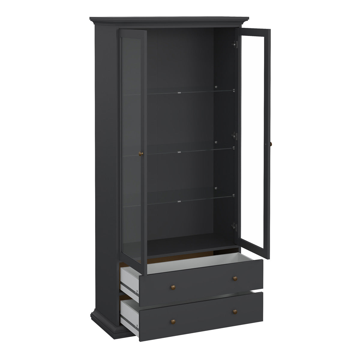 Wooden Display Cabinet With 2 Glass Doors With 2 Drawers - Paris