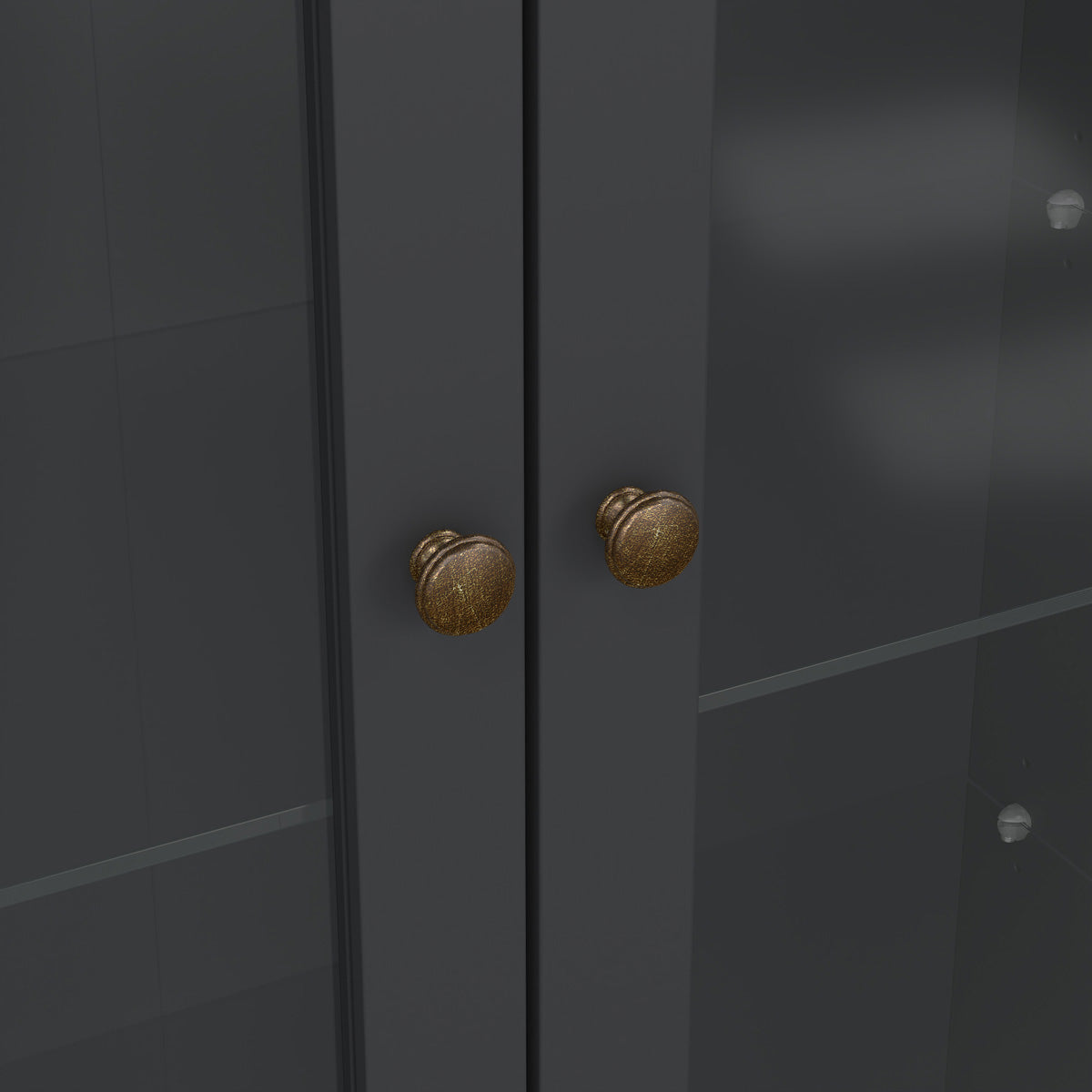 Wooden Display Cabinet With 2 Glass Doors With 2 Drawers - Paris