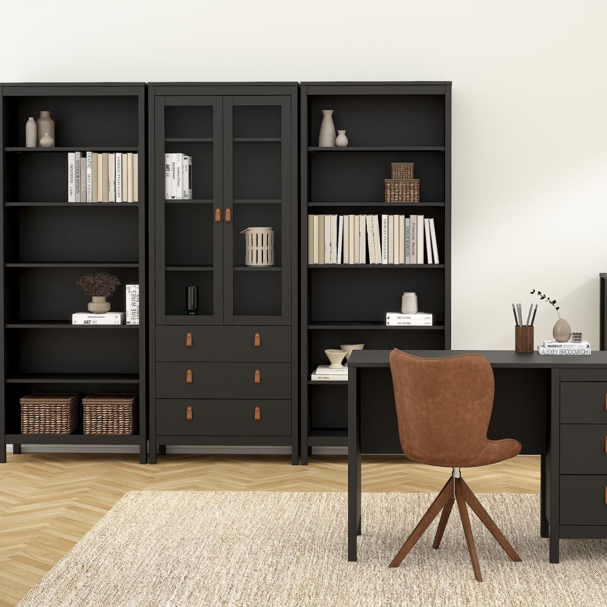 Wooden Display Cabinet With 2 Glass Doors And 3 Drawers - Barcelona