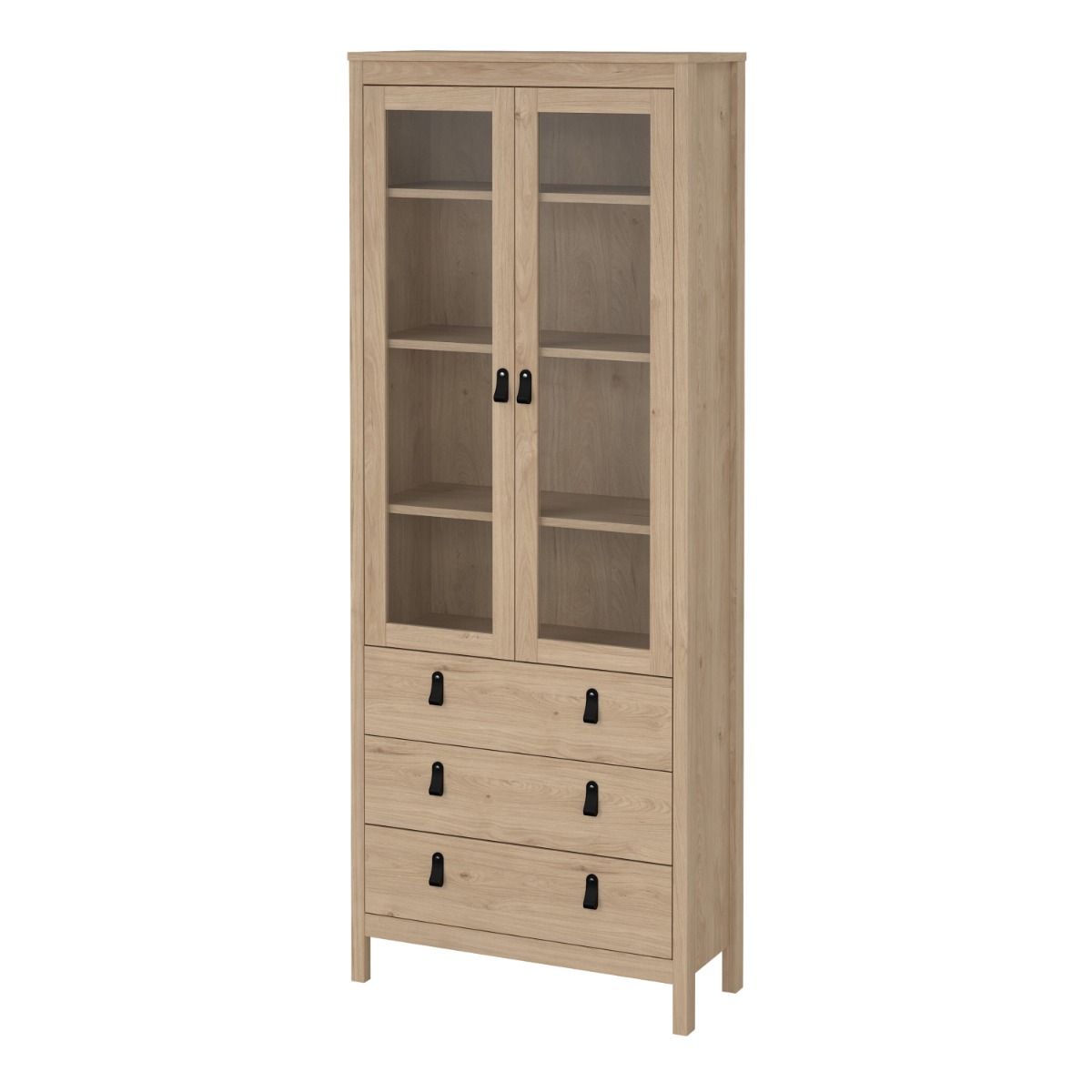 Wooden Display Cabinet With 2 Glass Doors And 3 Drawers - Barcelona