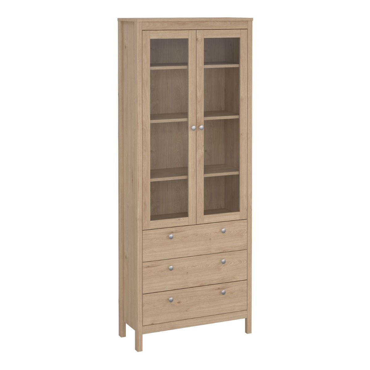 Wooden Display Cabinet With 2 Glass Doors And 3 Drawers - Madrid