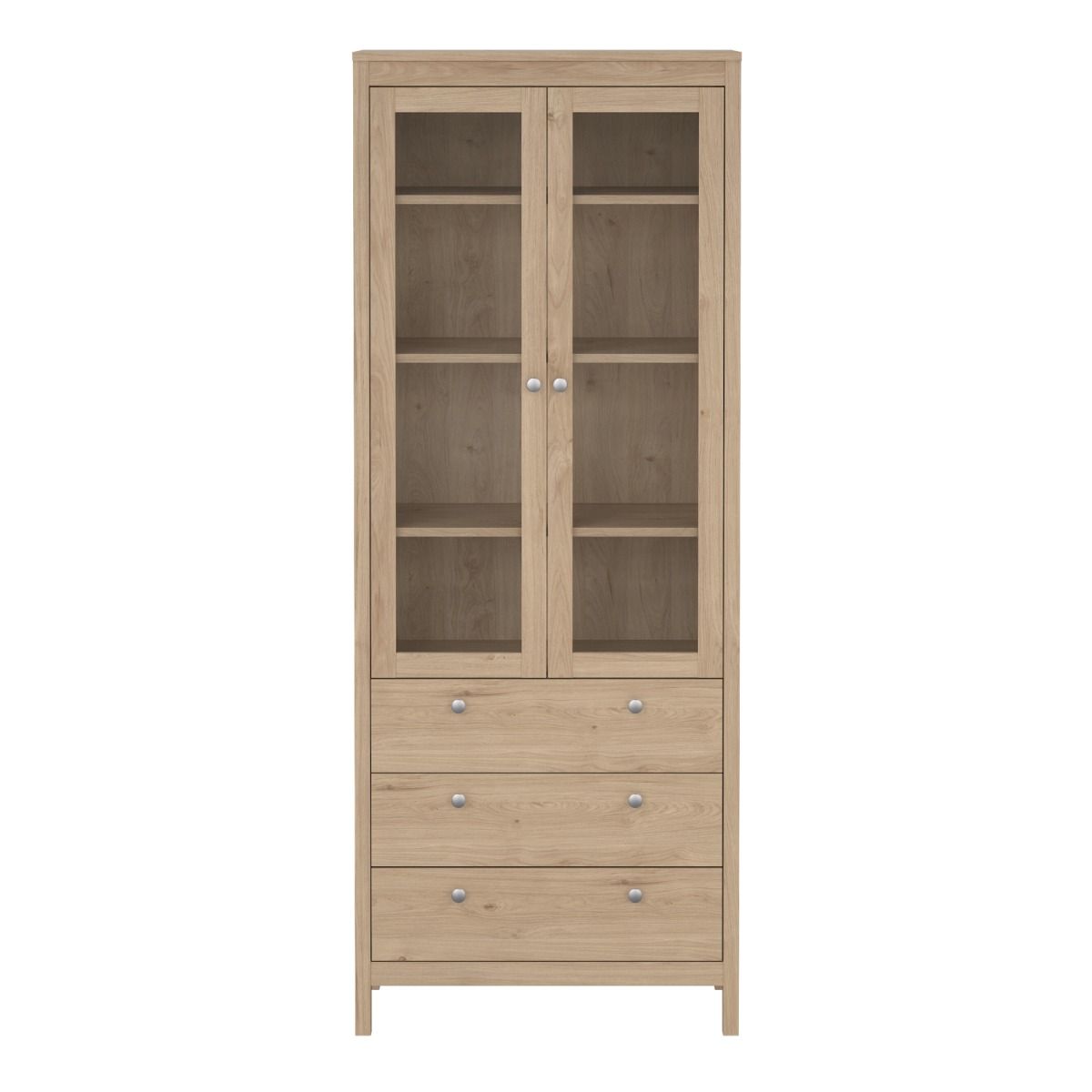 Wooden Display Cabinet With 2 Glass Doors And 3 Drawers - Madrid