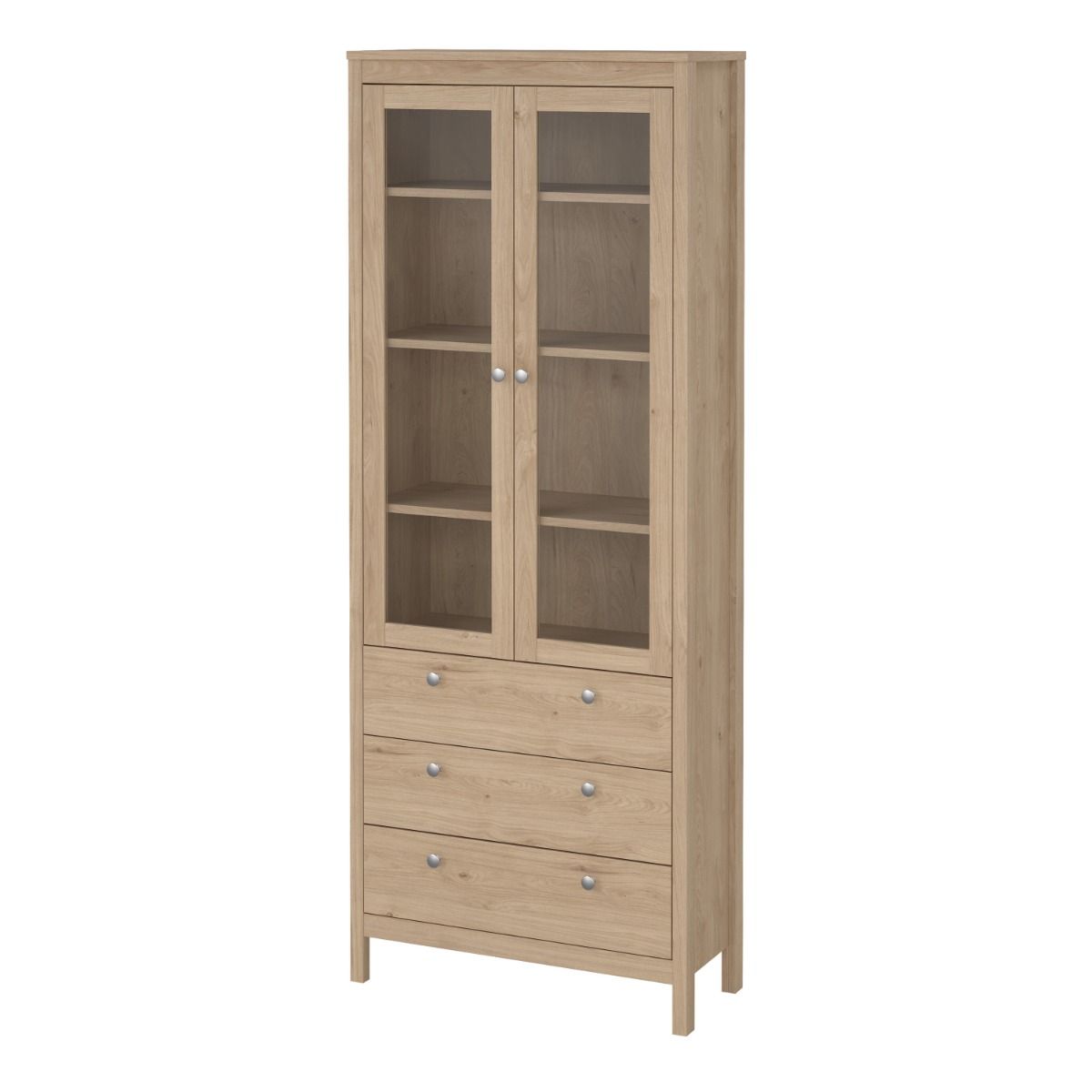 Wooden Display Cabinet With 2 Glass Doors And 3 Drawers - Madrid