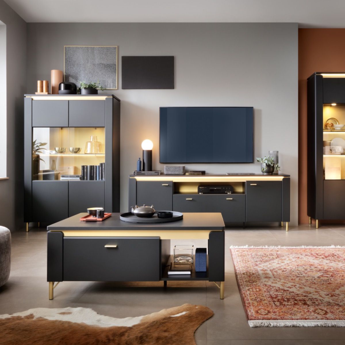 Wooden Display Cabinet With 2 Glass Doors - Genoa