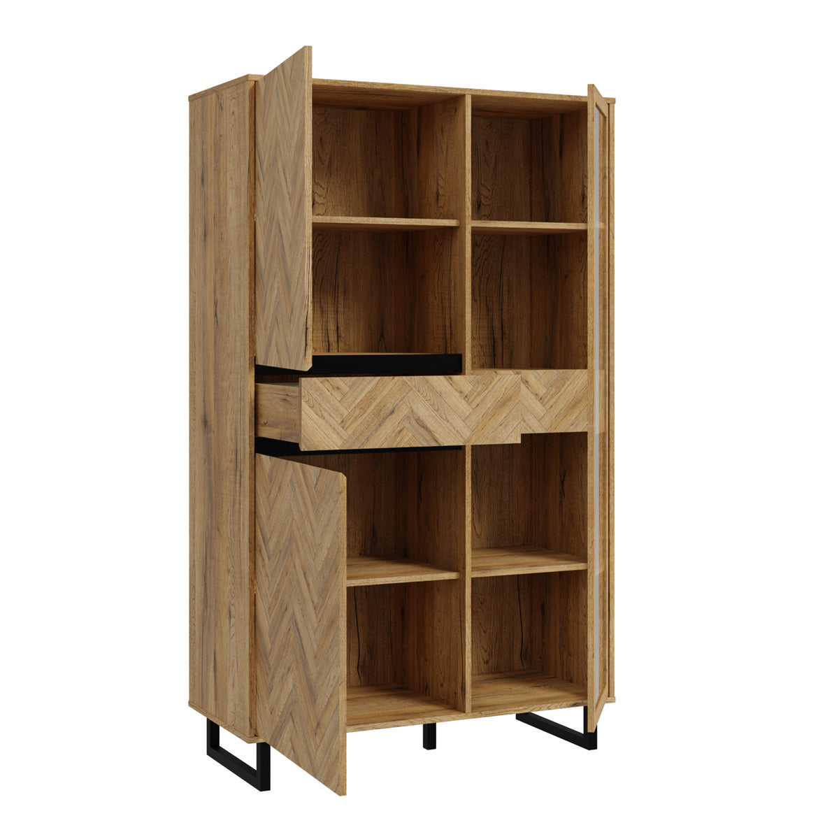 Wooden Display Cabinet In With 3 Doors And 2 Drawers - Nikomedes