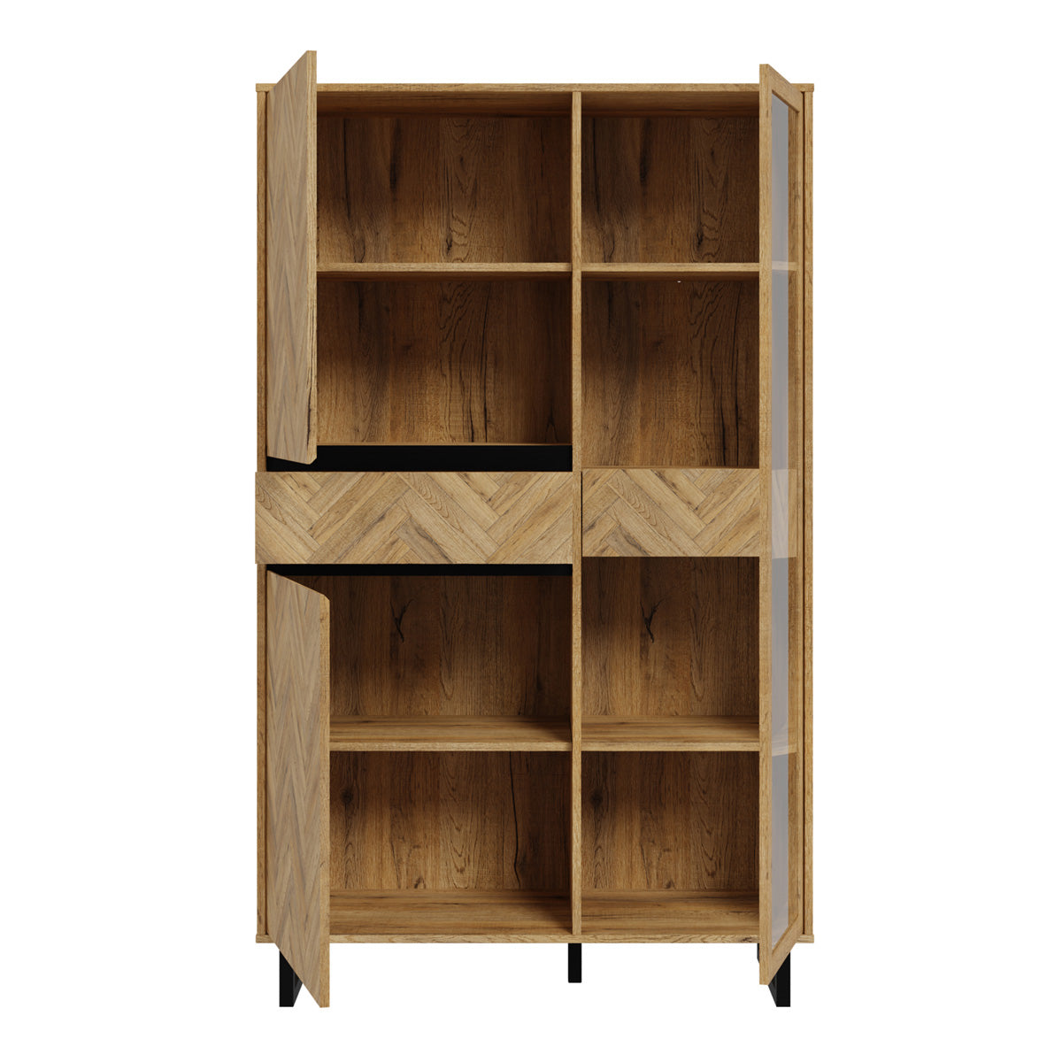 Wooden Display Cabinet In With 3 Doors And 2 Drawers - Nikomedes