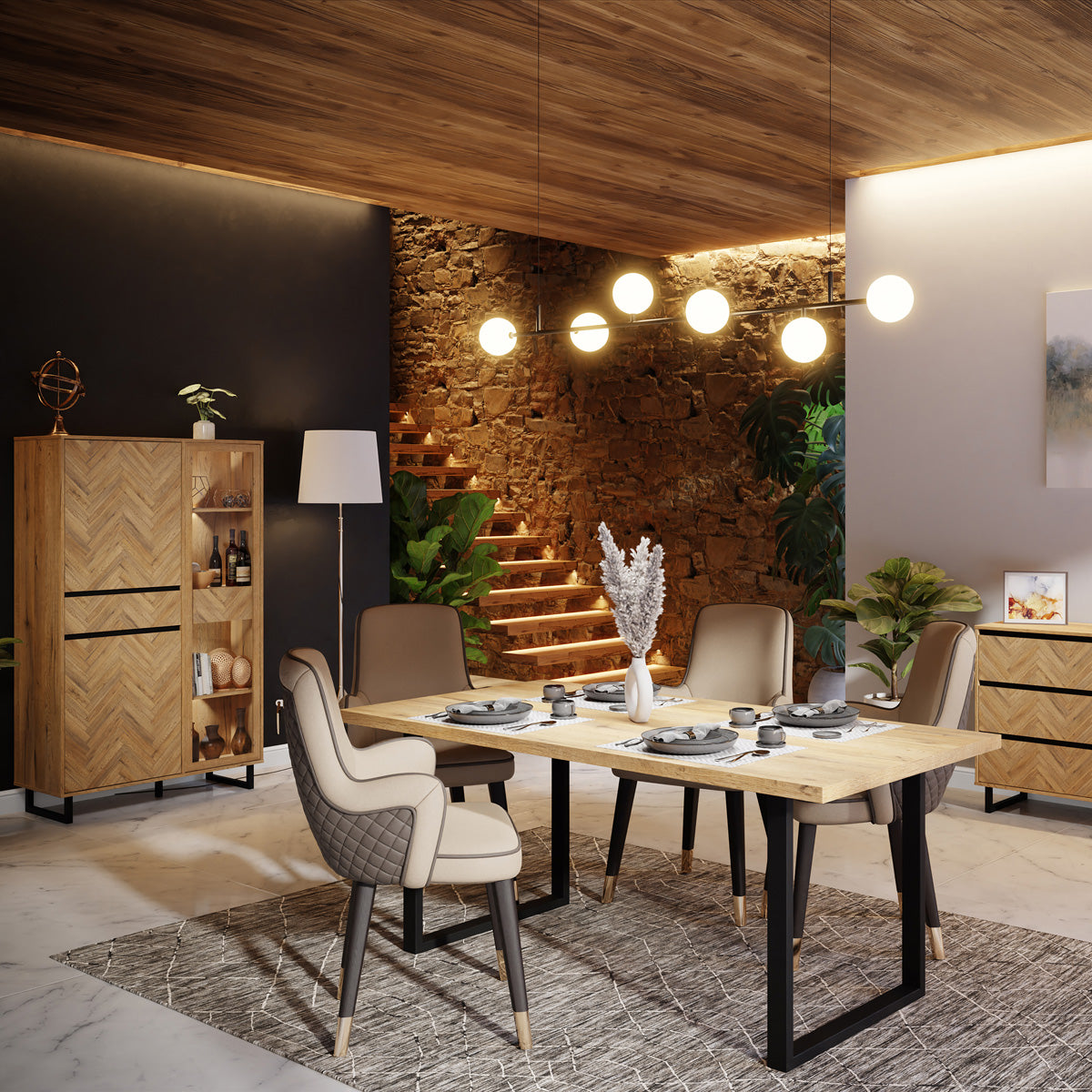 Wooden Display Cabinet In With 3 Doors And 2 Drawers - Nikomedes