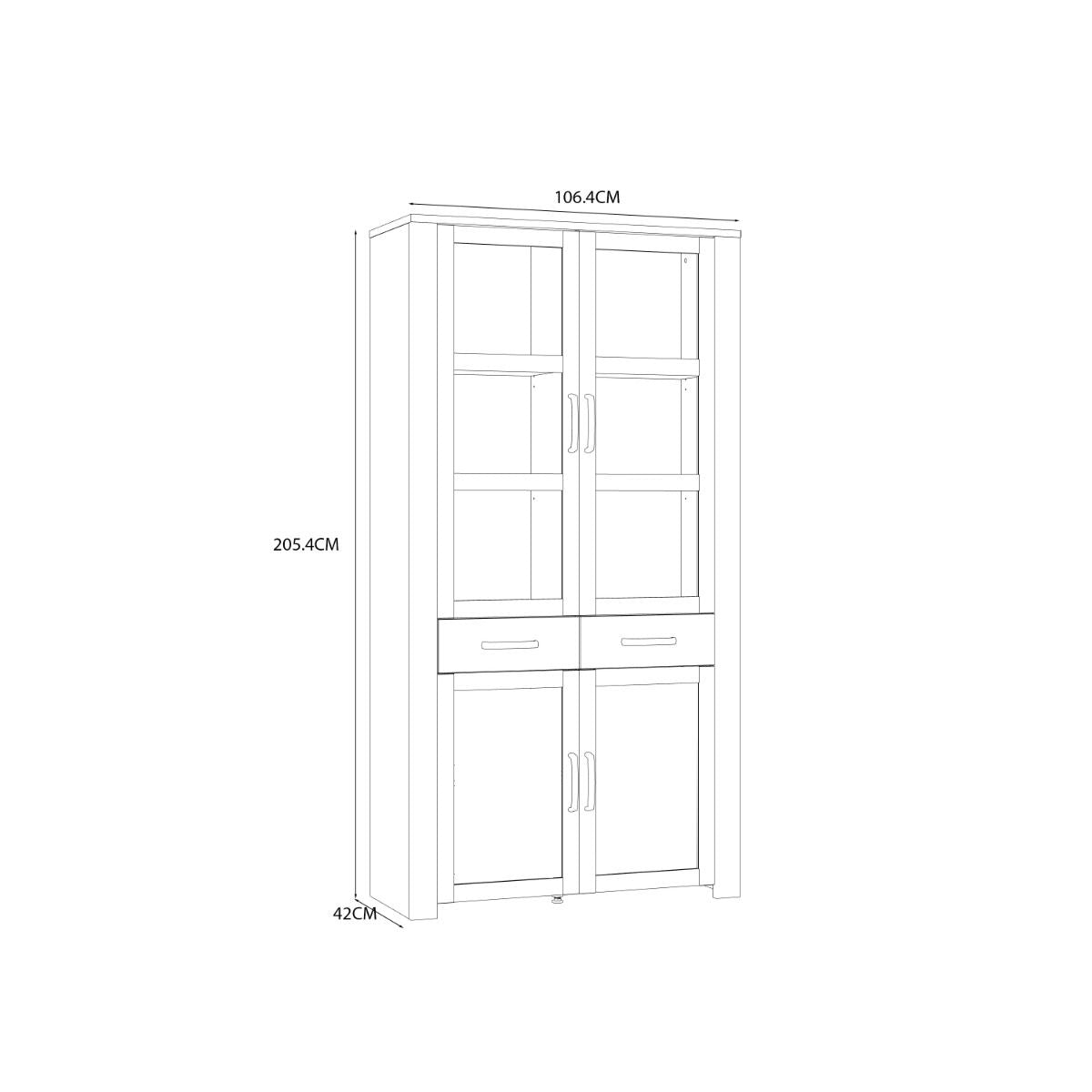 Wooden Display Cabinet With 4 Doors And 1 Drawer - Bohol