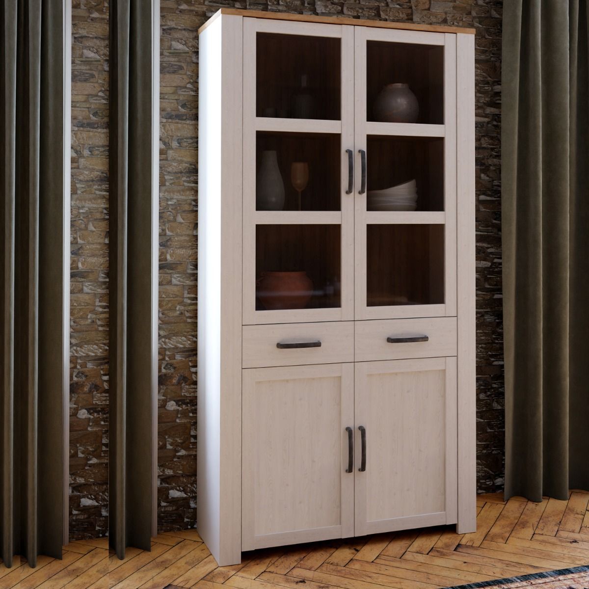 Wooden Display Cabinet With 4 Doors And 1 Drawer - Bohol