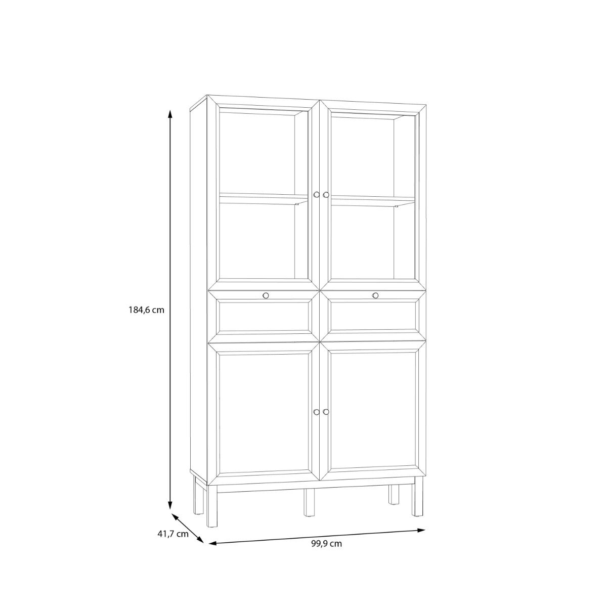 Wooden Display Cabinet With 4 Doors And 2 Drawers - Wensley