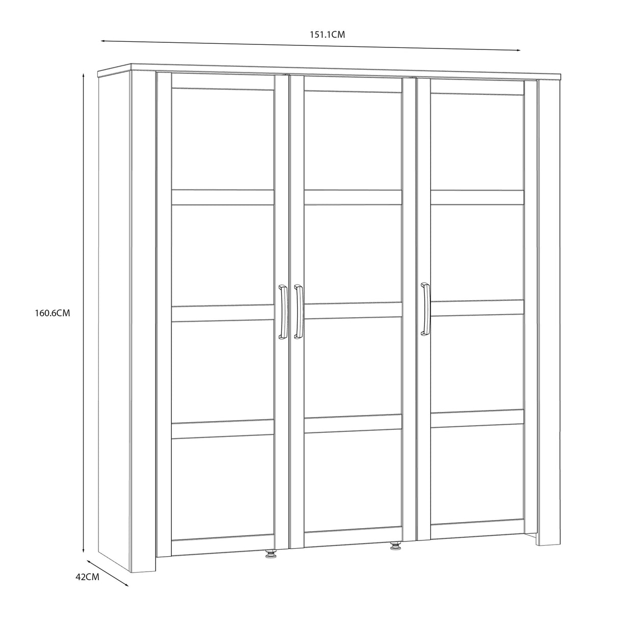 Wooden Display Cabinet Large With 3 Doors - Bohol