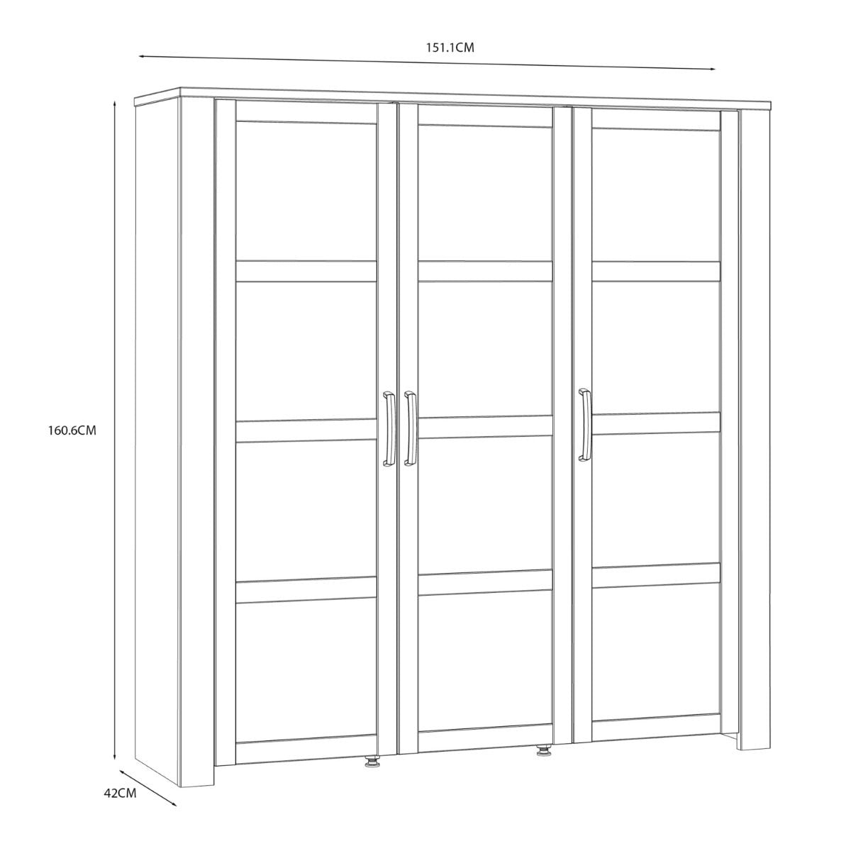 Wooden Display Cabinet Large With 3 Doors And LED Lights - Bohol