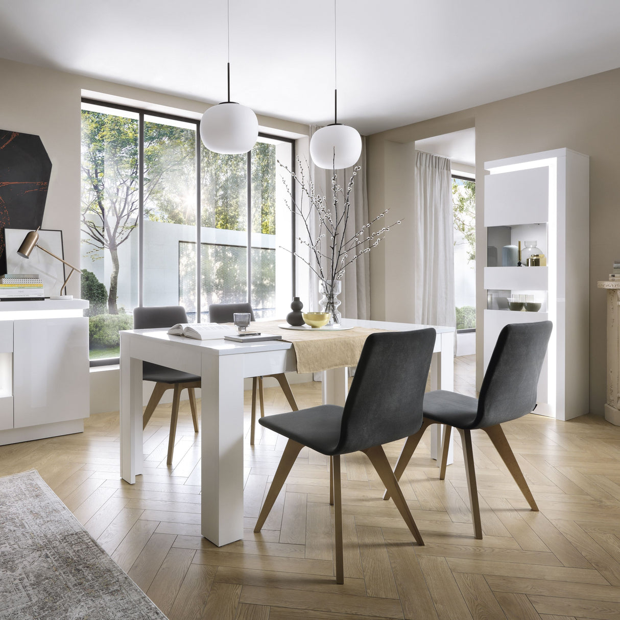 Wooden Display Cabinet Left Handed With 1 Smoky Glazed Door And LED Lights - Lyon