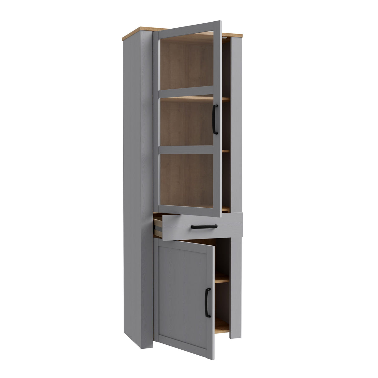 Wooden Display Cabinet Narrow With 2 Doors And 1 Drawer - Bohol