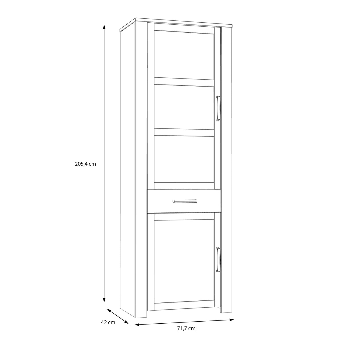 Wooden Display Cabinet Narrow With 2 Doors And 1 Drawer - Bohol