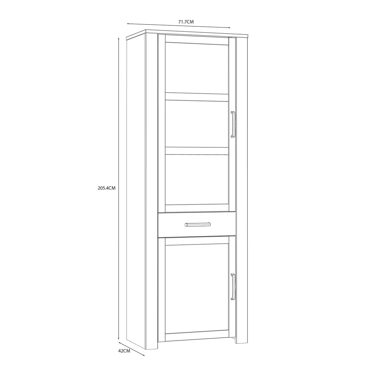 Wooden Display Cabinet Narrow With 2 Doors And 1 Drawer - Bohol