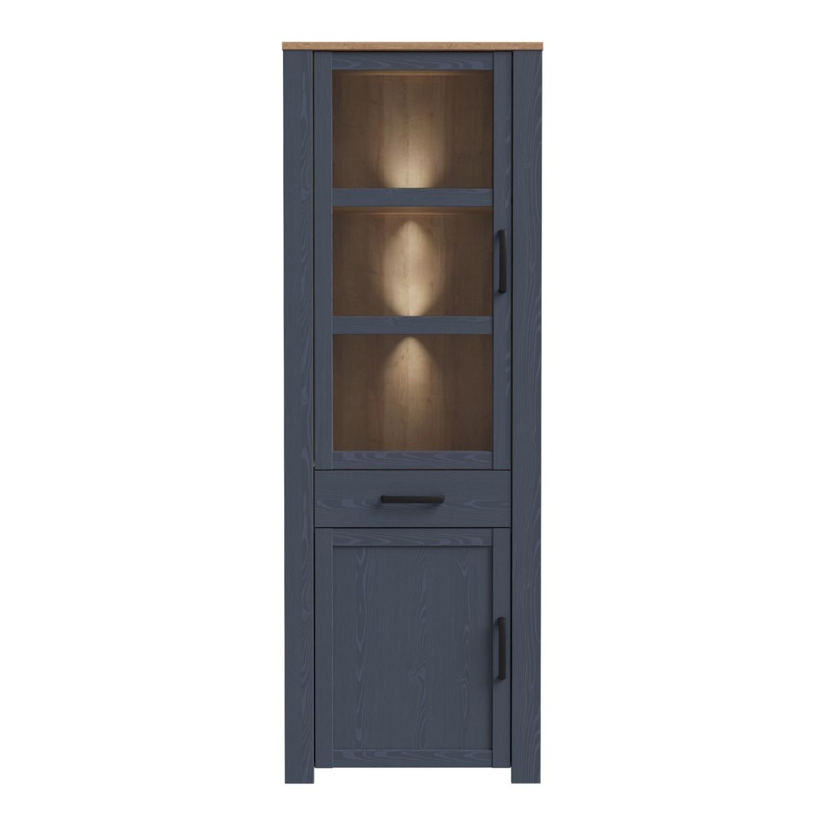 Wooden Display Cabinet Narrow With 2 Doors 1 Drawer And LED Lights - Bohol