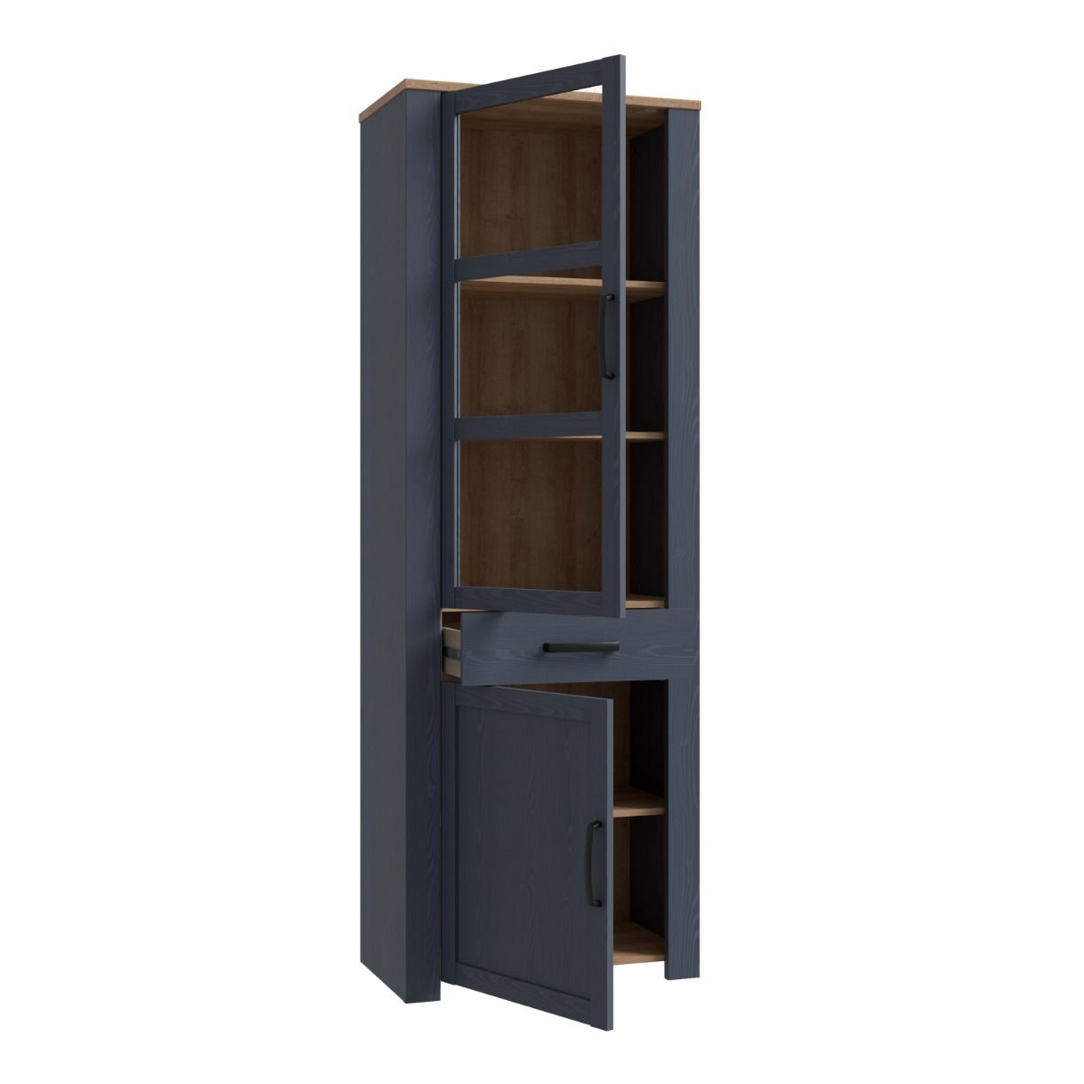 Wooden Display Cabinet Narrow With 2 Doors 1 Drawer And LED Lights - Bohol
