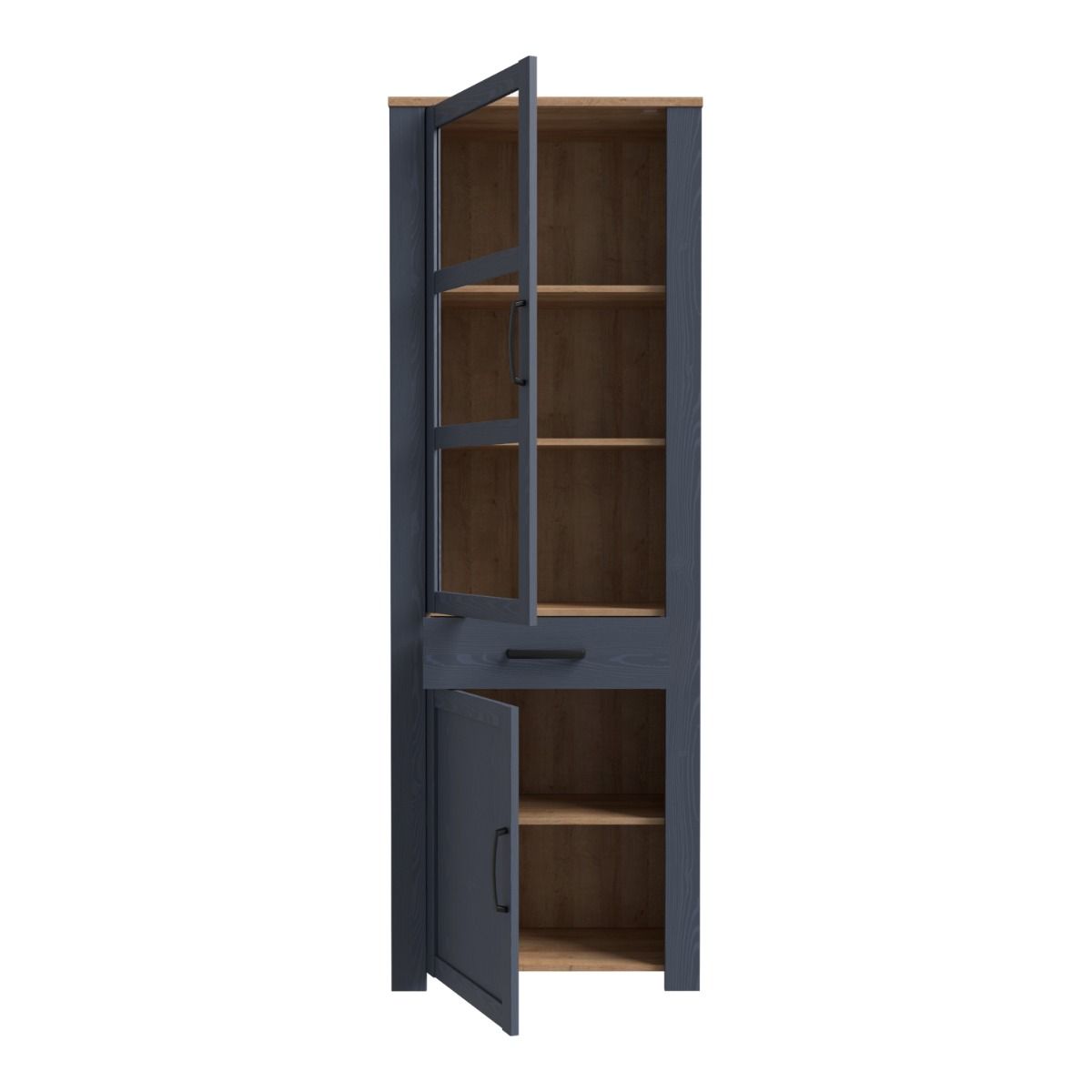 Wooden Display Cabinet Narrow With 2 Doors 1 Drawer And LED Lights - Bohol